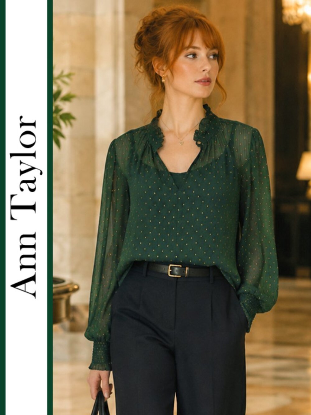 Ann Taylor | Gold Metallic Clip-Dot Blouse - Picture 11 of 11